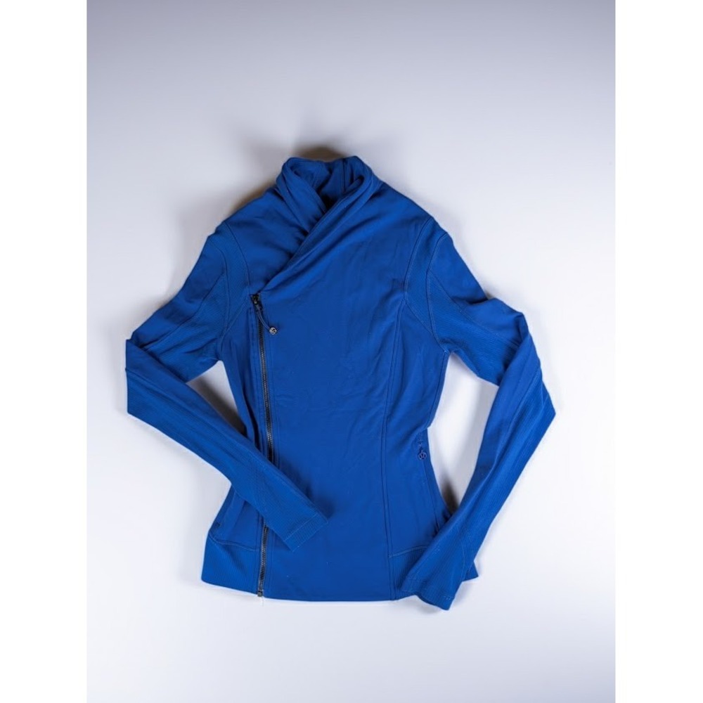 Lululemon Bhakti Yoga Jacket Blue Asymmetrical Zip Thumbholes Size 4